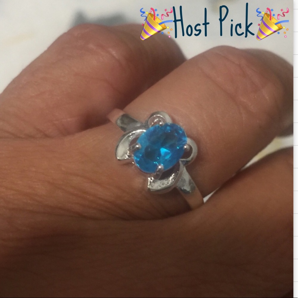 Sterling Silver Plated Ladies Blue Stone Ring